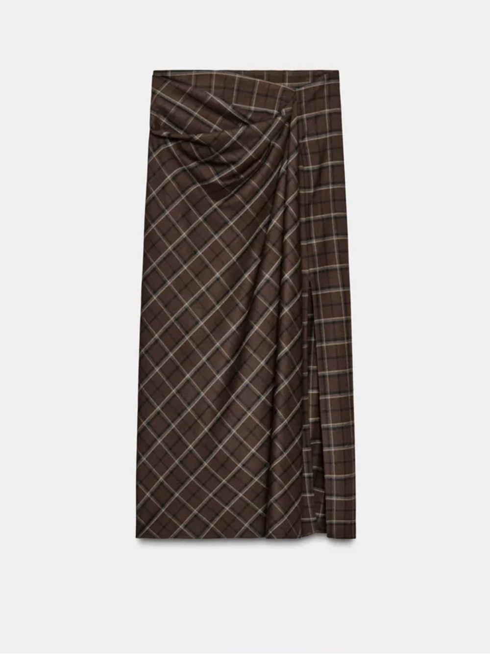 Zara ZW Collection Draped Plaid Midi Skirt Brown Size Large L NWOT
